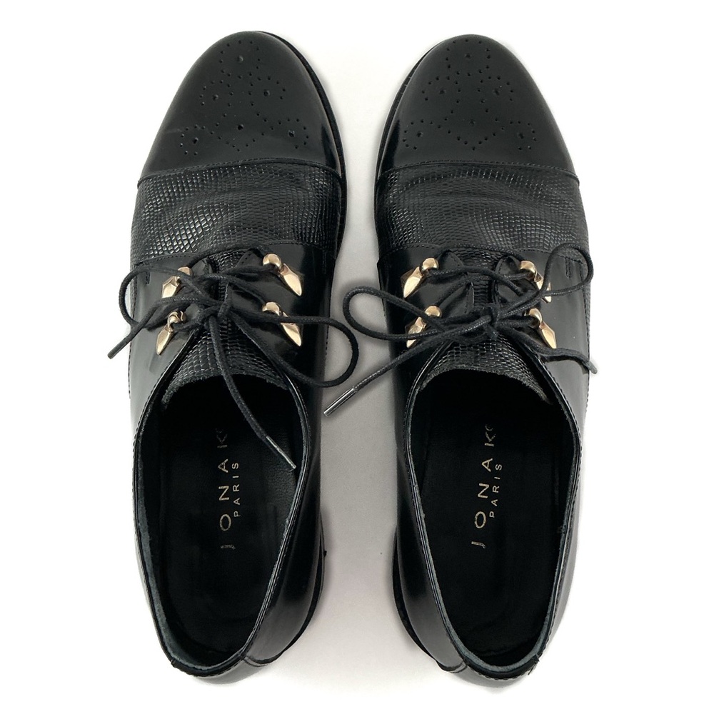 Jonak Paris Black Leather Studded Oxfords - Womens 38 (US 7–7.5) - Picture 9 of 10